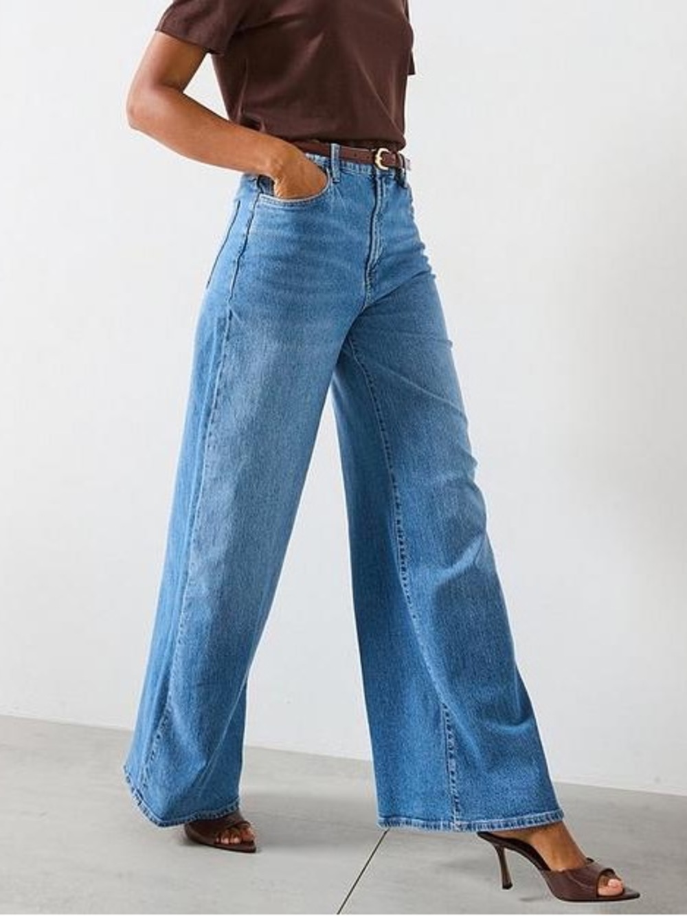 Mango SELECTION Women's Relaxed Wide-Leg Jeans in Blue Denim SIZE 4